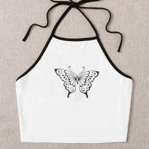 Butterfly Halter Cropped Top Size Medium